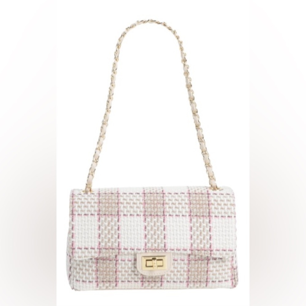 Marc Ellis Elegant Tweed Rosa Pink and White Shoulder Bag NWT